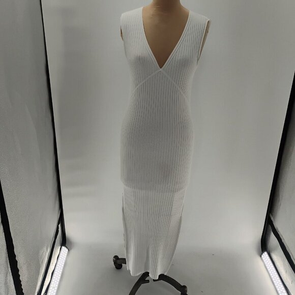 Weekend Stories Women's White Ribbed V-Neck Midi Dress Size XSmall - Picture 6 of 14
